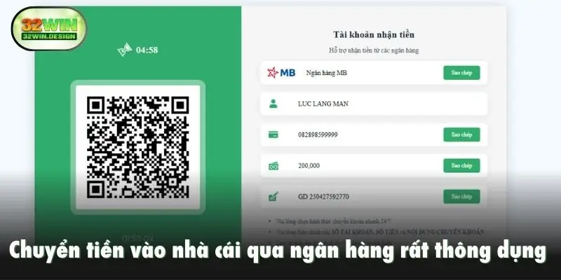 Chuyển tiền vào nhà cái qua ngân hàng rất thông dụng